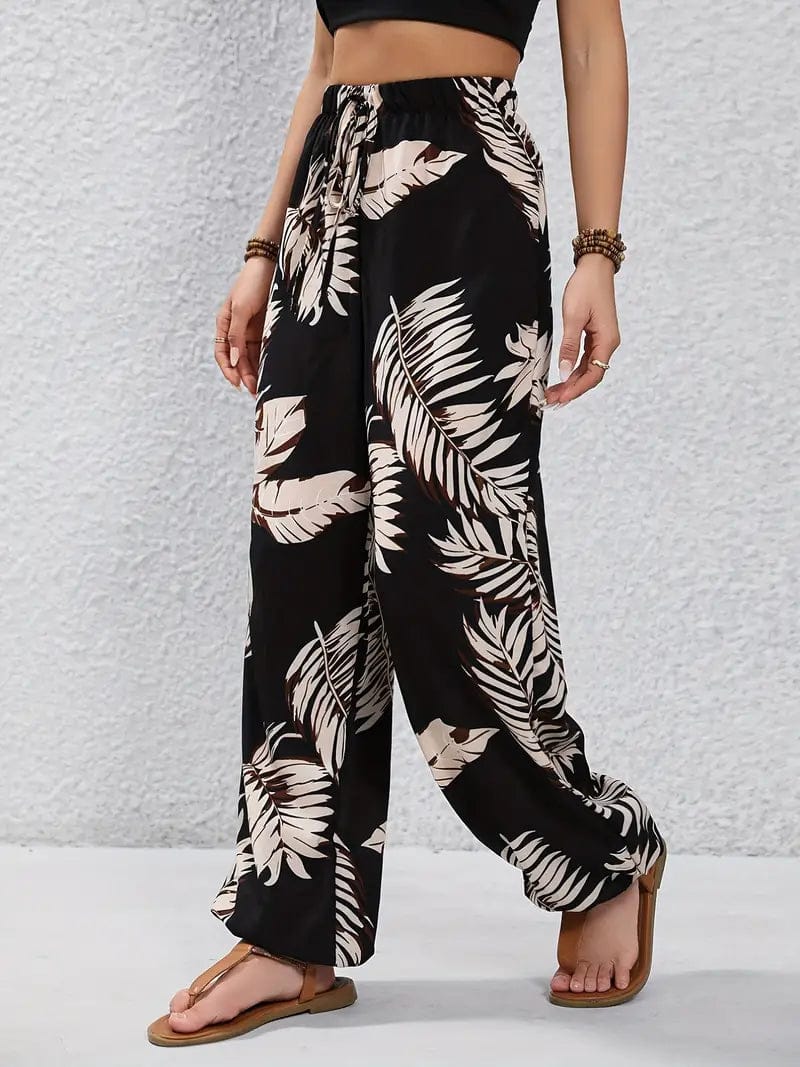 Luna | Élégant Pantalon Palazzo Imprimé Végétal Femme 1