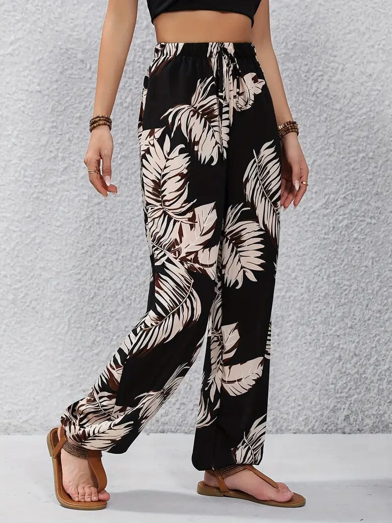 Luna | Élégant Pantalon Palazzo Imprimé Végétal Femme 2