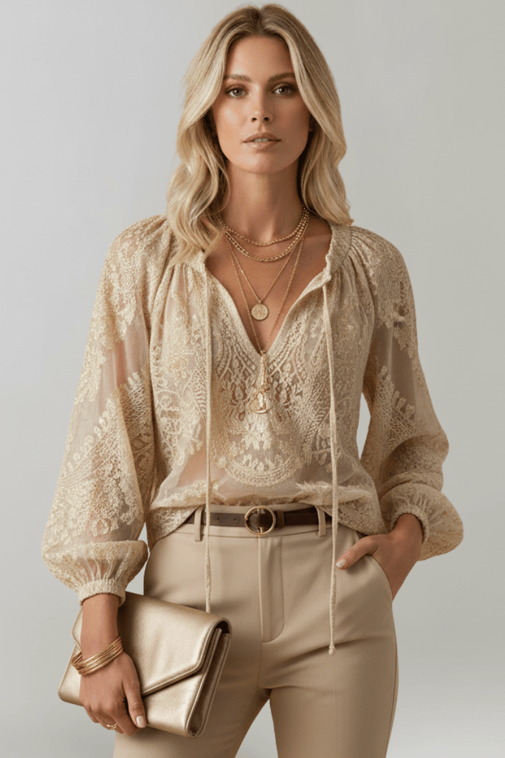 Mia | Chemisier Semi-Transparent Élégant avec Détails en Crochet 6