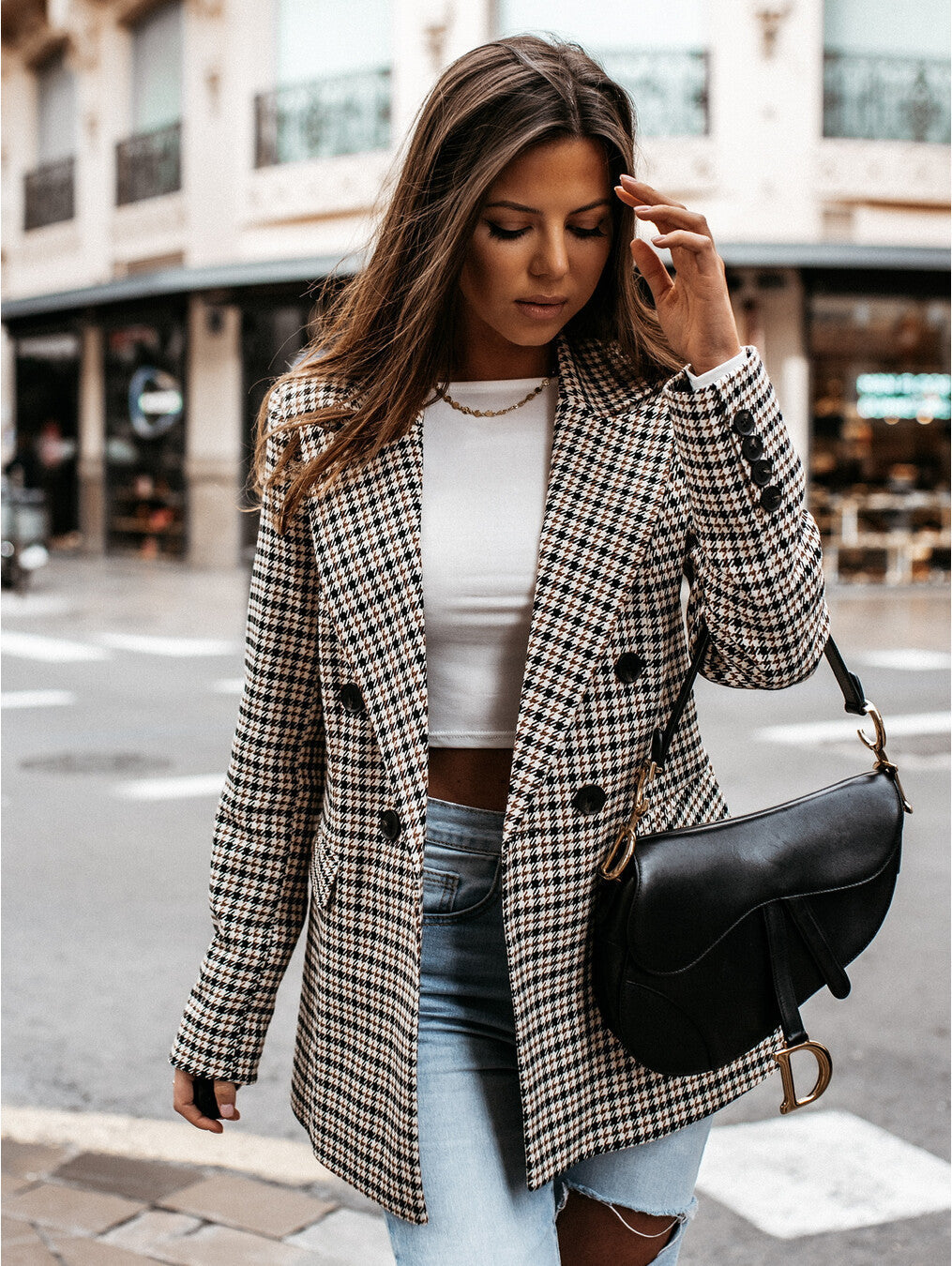 Mia | Élégant Ensemble Tailleur Femme Chic à Carreaux 1