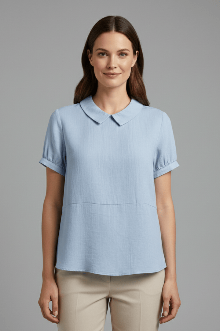 Mia | Élégante Blouse à Col en V et Manches Courtes 0