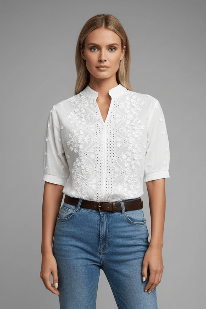 Mia | Élégante Blouse en Dentelle Brodée 0