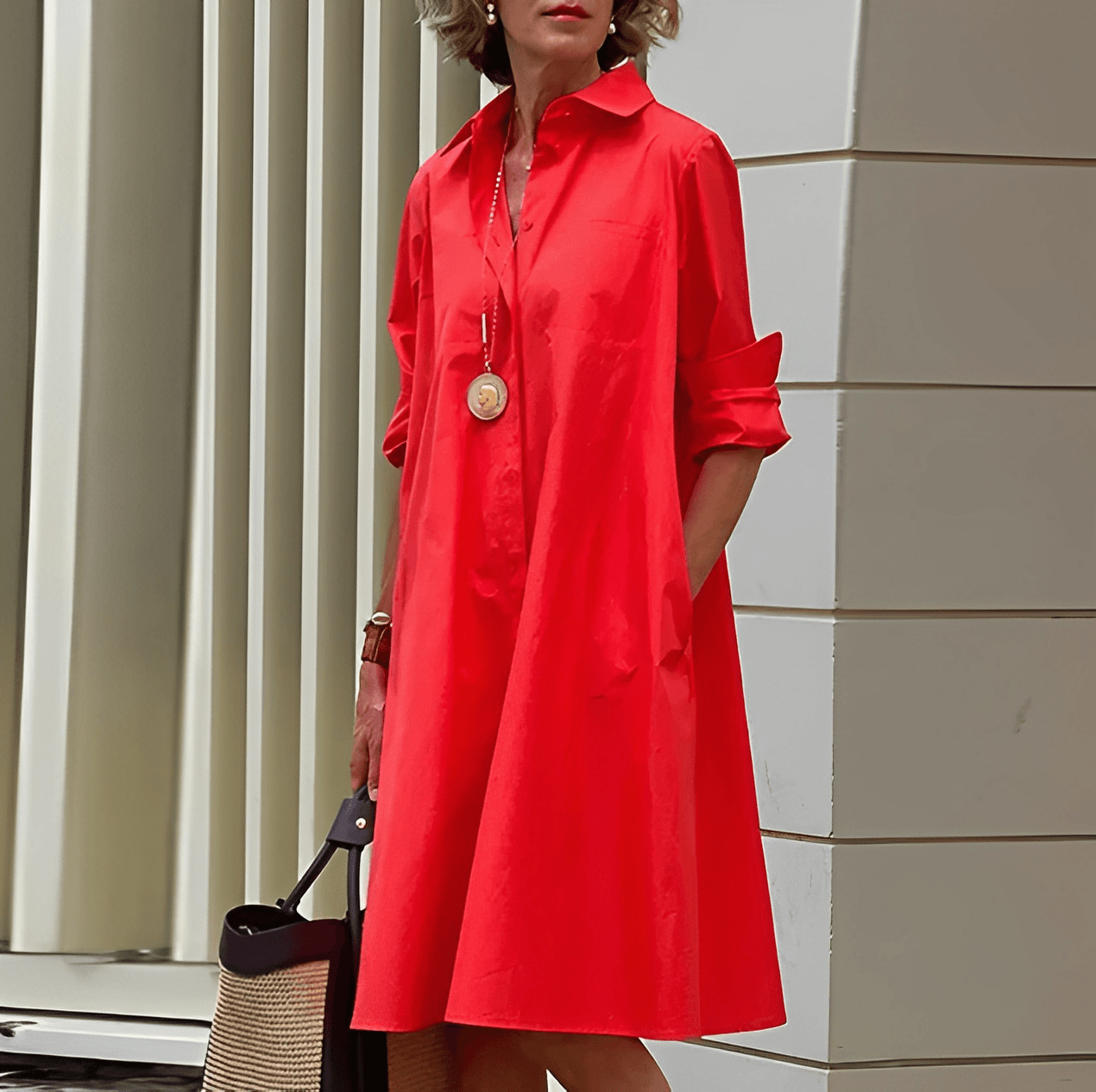 Micaela | Robe Chemise Longue Femme avec Col Rabattu | Style Élégant pour Confort et Polyvalence 0