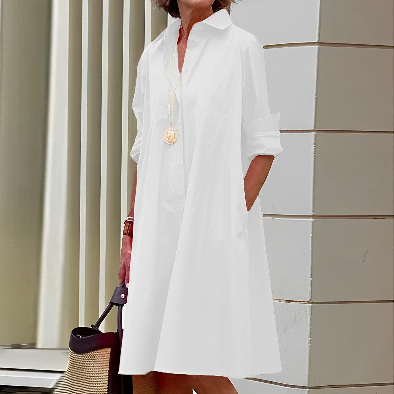 Micaela | Robe Chemise Longue Femme avec Col Rabattu | Style Élégant pour Confort et Polyvalence 4
