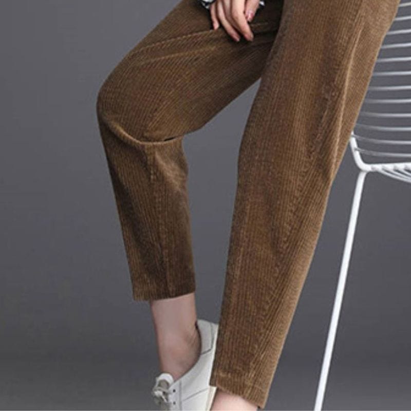 Pantalon-Droit-Velours-Femme