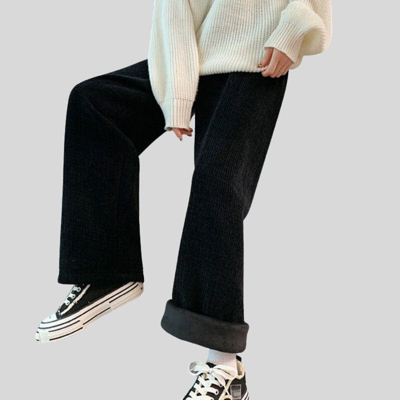 Pantalon-Large-Velours-Cotelé-Femme