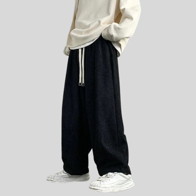 Pantalon-Noir-Velours-Cotelé-Homme