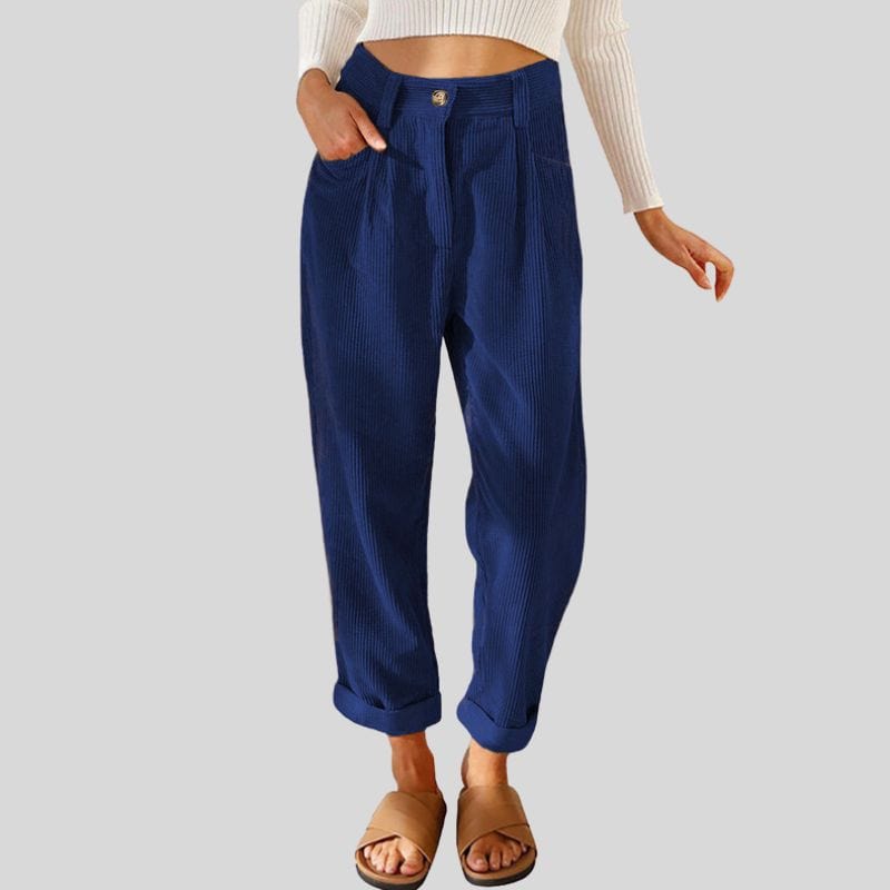 Pantalon-Velour-Bleu-Femme