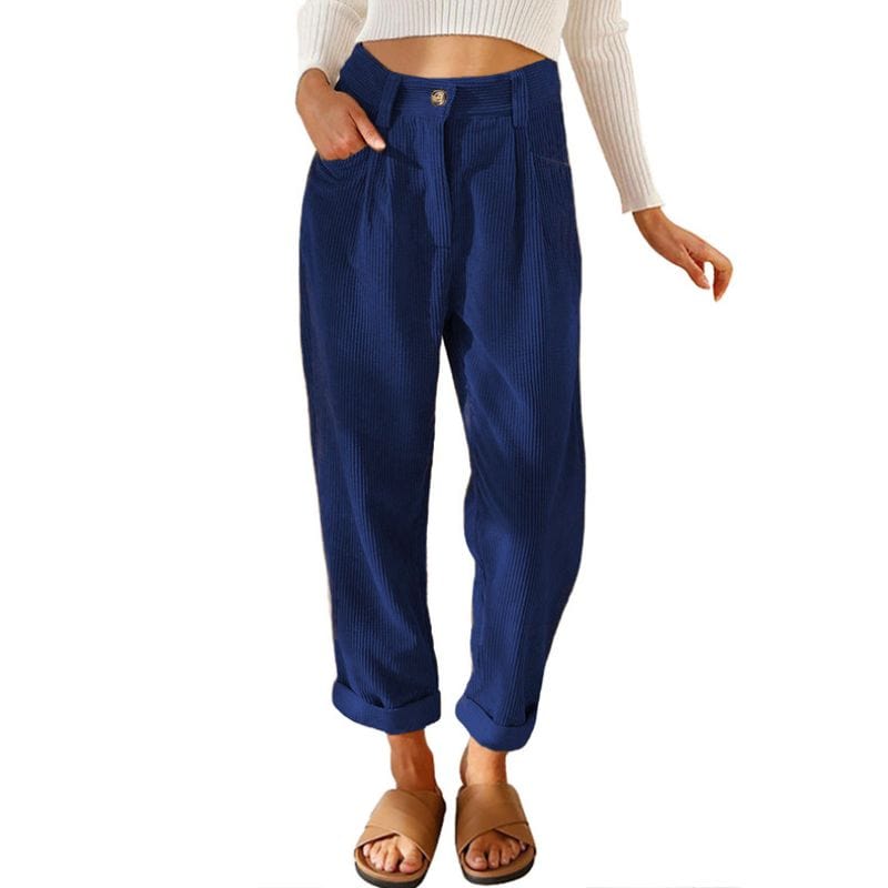 Pantalon-Velour-Bleu-Femme