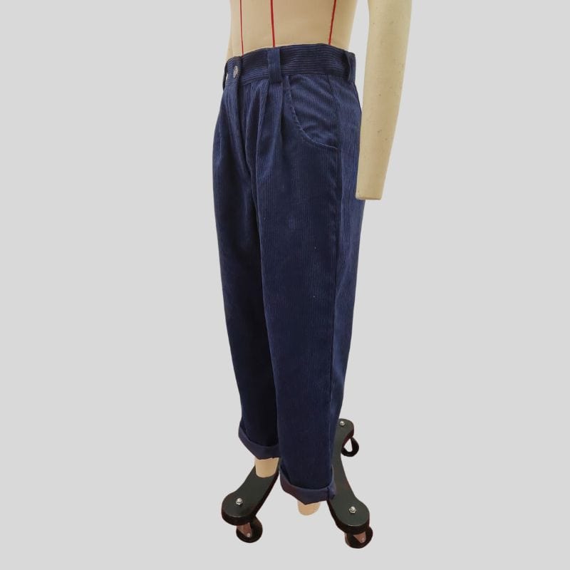 Pantalon-Velour-Bleu-Femme