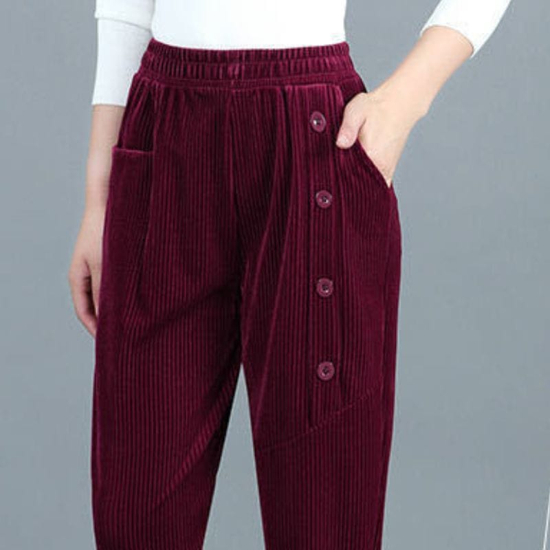 Pantalon-Velour-Bordeau-Femme