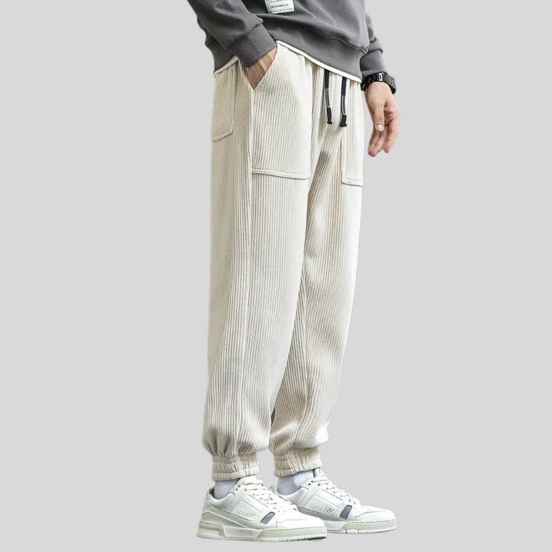 Pantalon-Velour-Cotelé-Homme-Beige