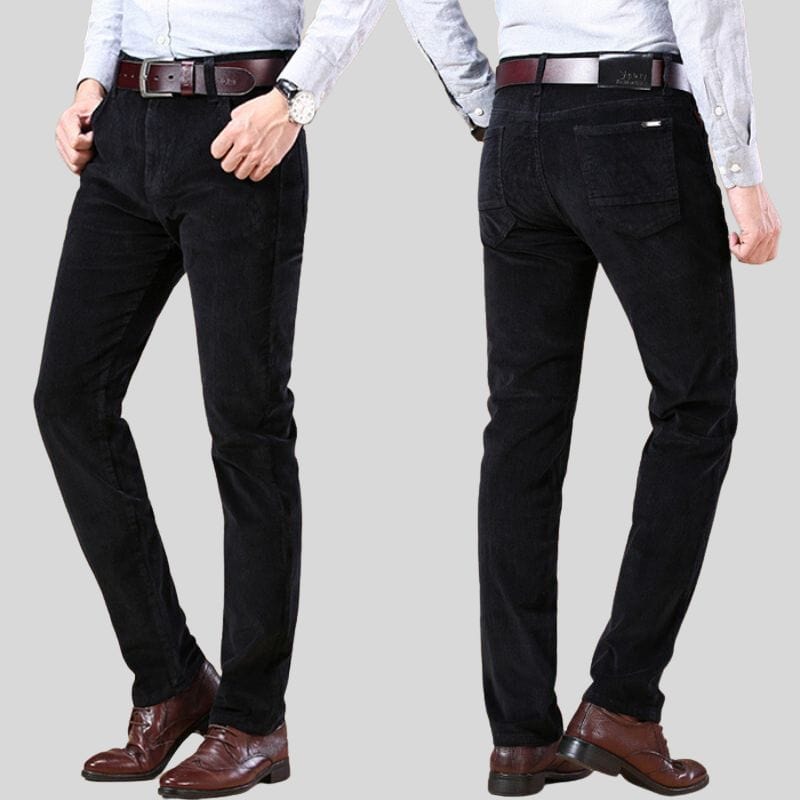 Pantalon-Velour-Cotelé-Noir-Homme
