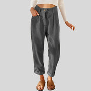 Pantalon-Velour-Femme-Taille-Haute