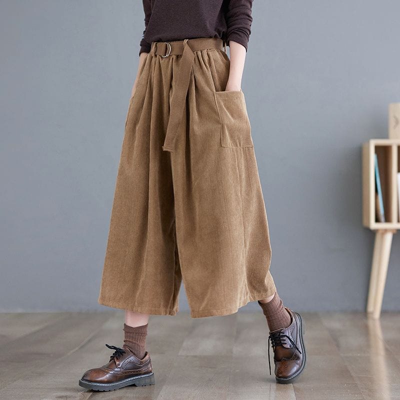 Pantalon-Velour-Kaki-Femme