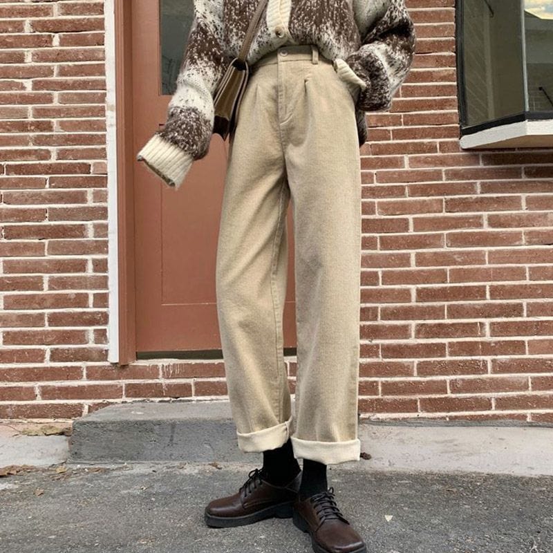 Pantalon-Velours-Beige-Femme