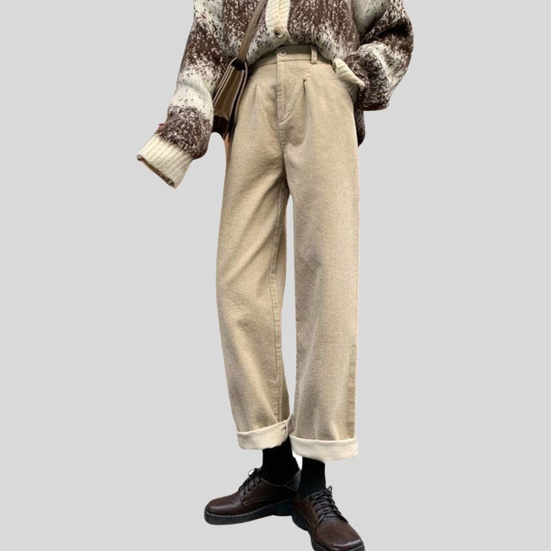 Pantalon-Velours-Beige-Femme