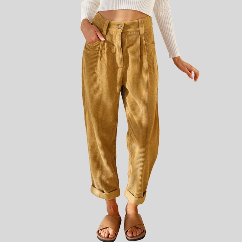 Pantalon-Velours-Camel-Femme