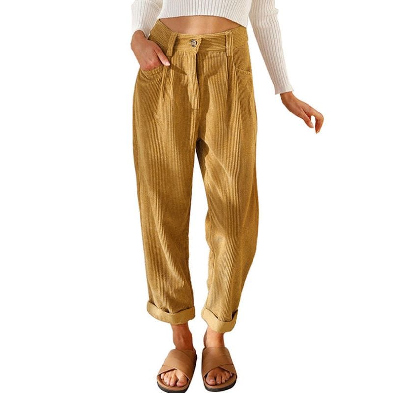 Pantalon-Velours-Camel-Femme