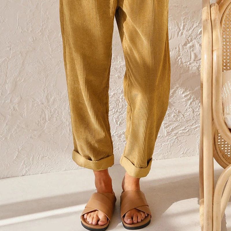 Pantalon-Velours-Camel-Femme