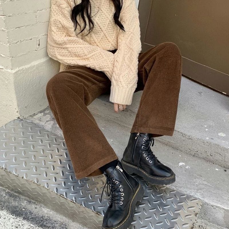 Pantalon-Velours-Cotelé-Marron-Femme