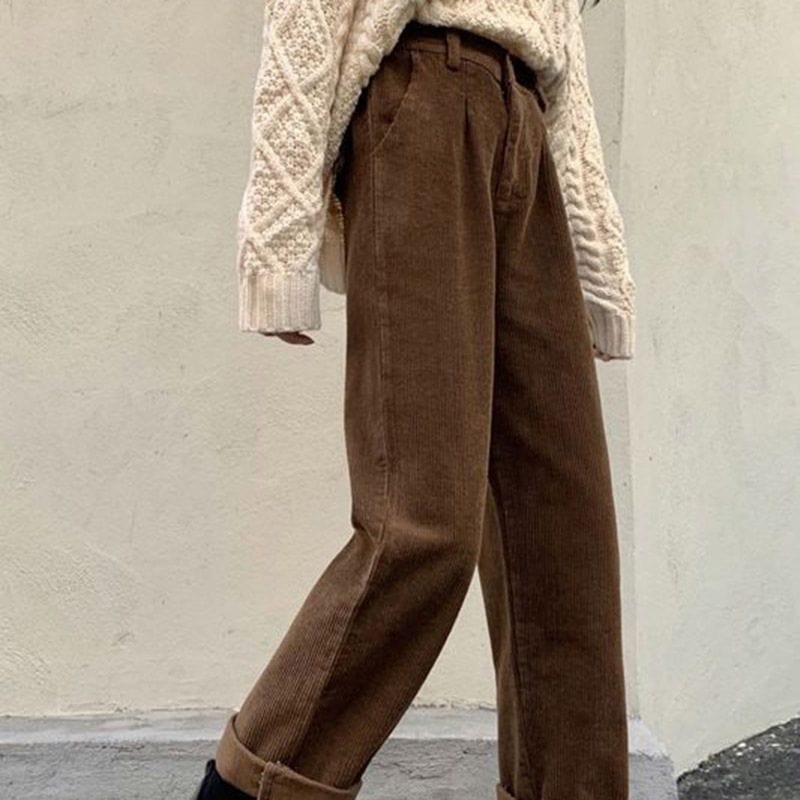 Pantalon-Velours-Cotelé-Marron-Femme