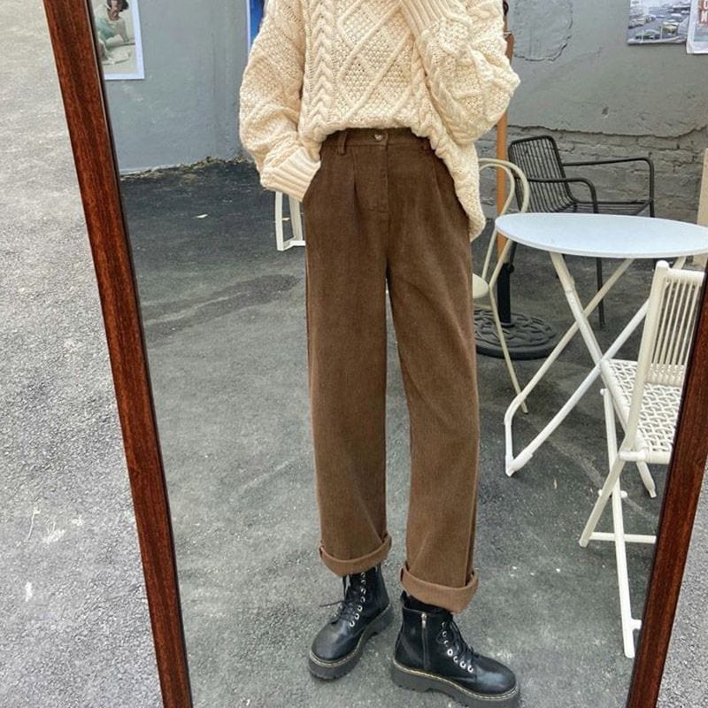 Pantalon-Velours-Cotelé-Marron-Femme