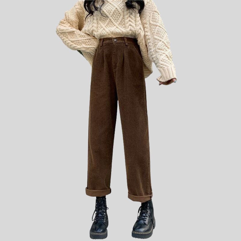 Pantalon-Velours-Cotelé-Marron-Femme