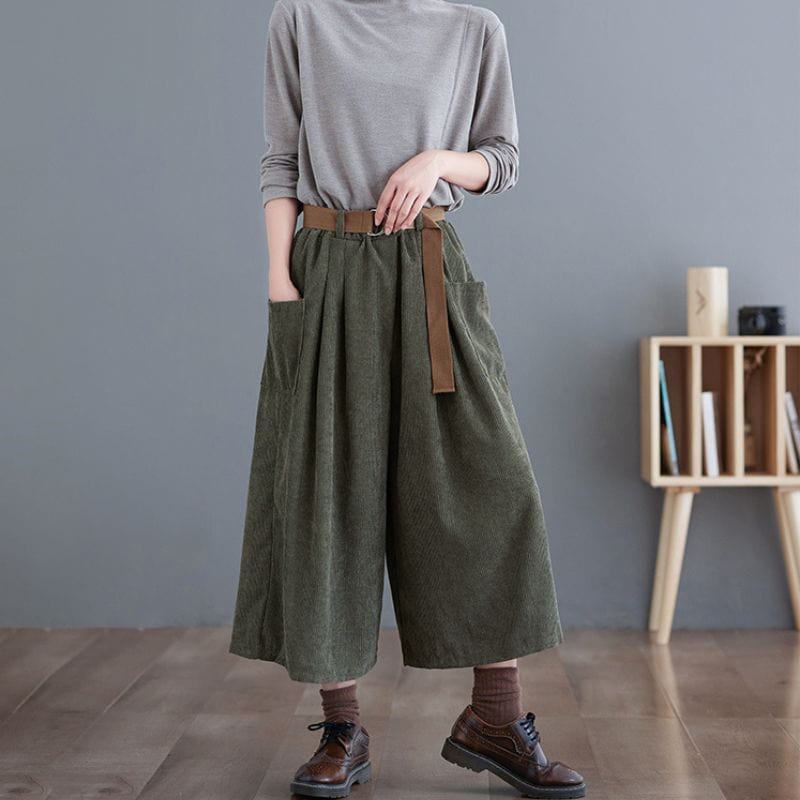 Pantalon-Velours-Cotelé-Vert-Femme