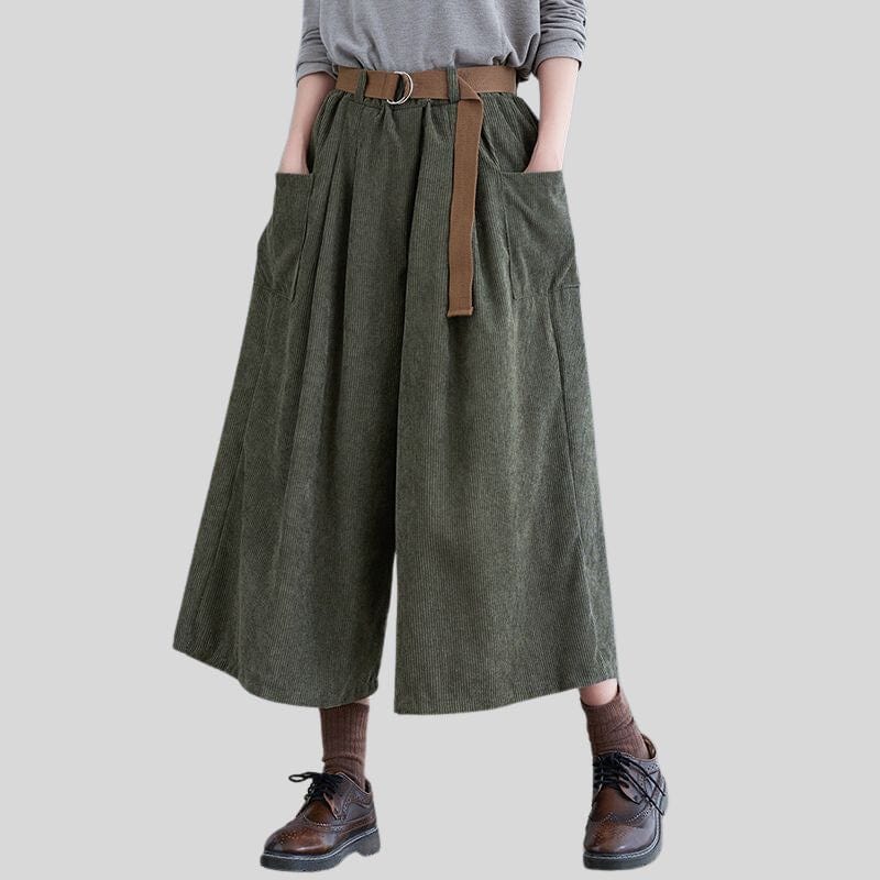 Pantalon-Velours-Cotelé-Vert-Femme