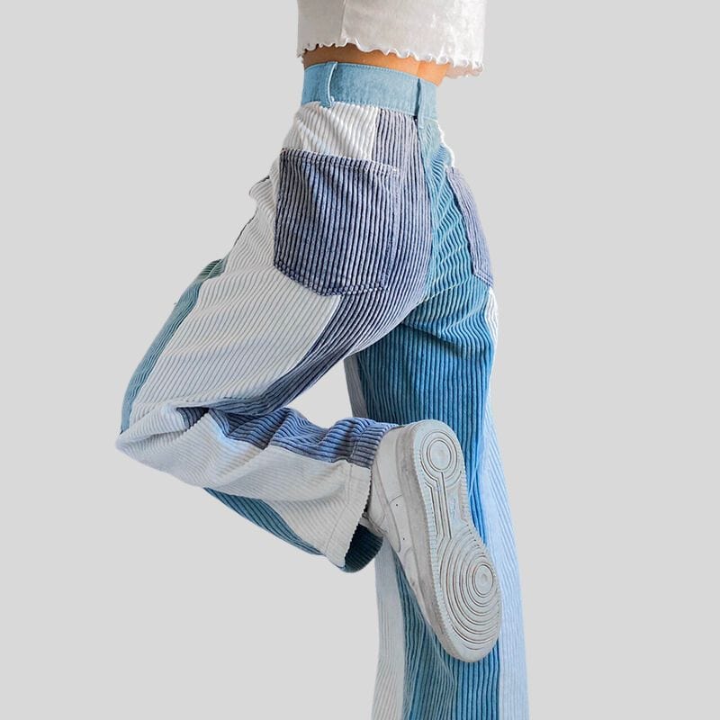 Pantalon-Velours-Femme-Bleu