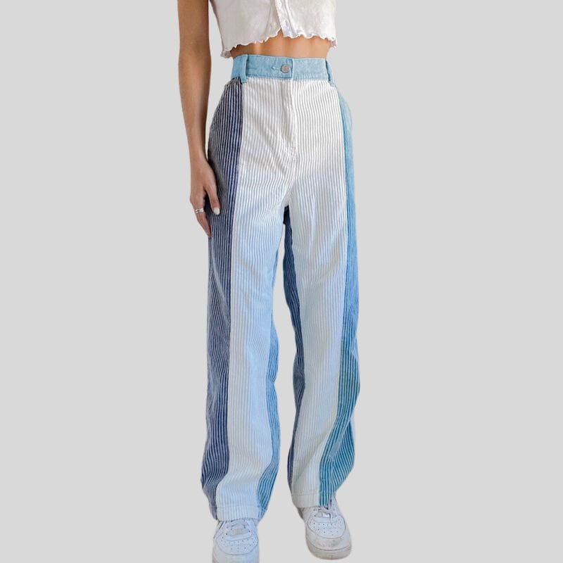 Pantalon-Velours-Femme-Bleu