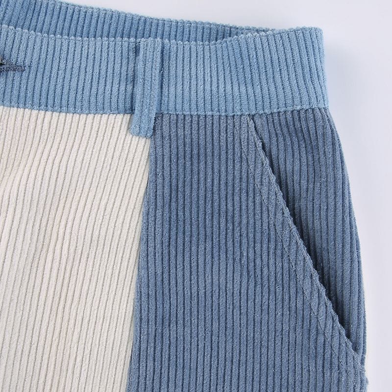 Pantalon-Velours-Femme-Bleu