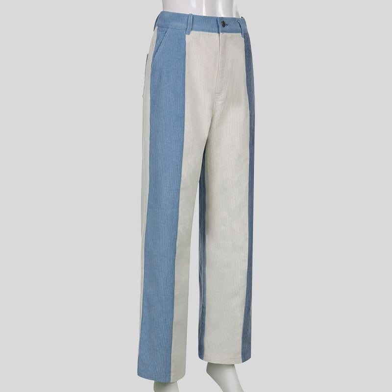 Pantalon-Velours-Femme-Bleu