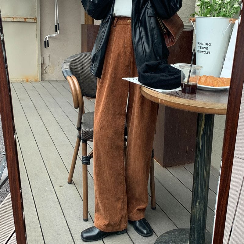 Pantalon-Velours-Femme-Large