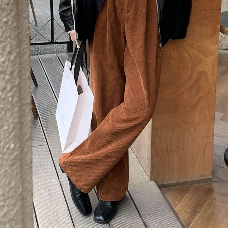 Pantalon-Velours-Femme-Large