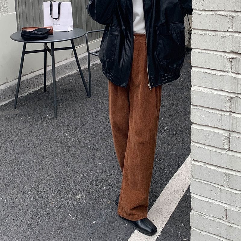 Pantalon-Velours-Femme-Large