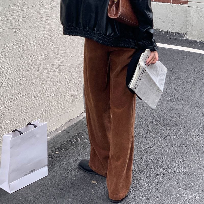 Pantalon-Velours-Femme-Large