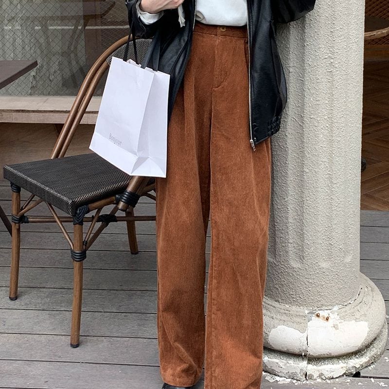 Pantalon-Velours-Femme-Large