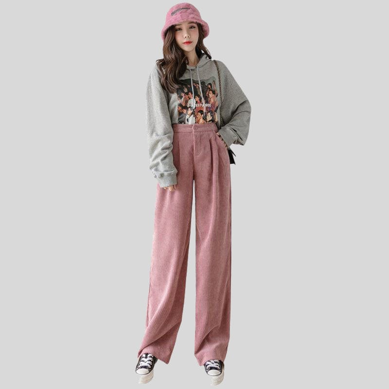 Pantalon-Velours-Femme-Rose