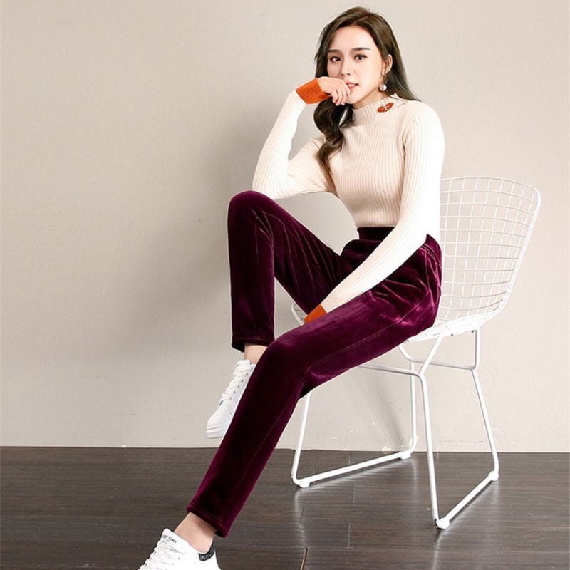 Pantalon-Velours-Femme-Slim