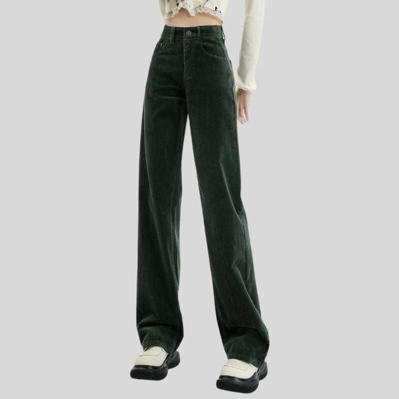 Pantalon-Velours-Femme-Vert