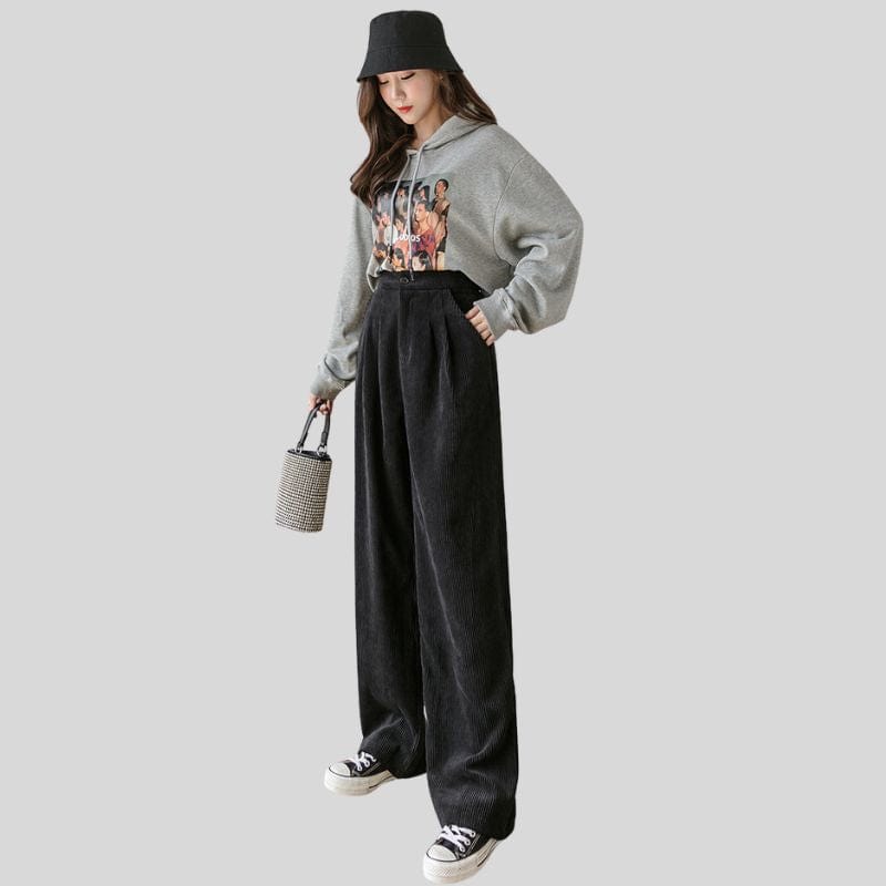 Pantalon-Velours-Noir-Femme
