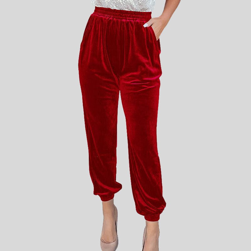 Pantalon-Velours-Rouge-Femme