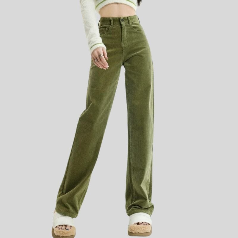 Pantalon-Vert-Velours-Femme