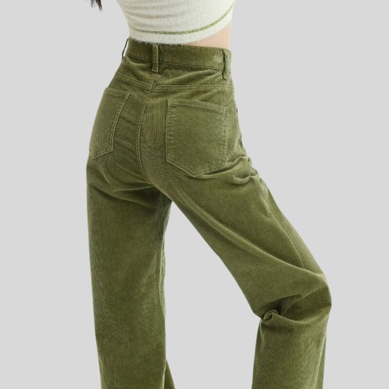 Pantalon-Vert-Velours-Femme