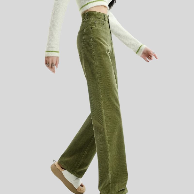 Pantalon-Vert-Velours-Femme