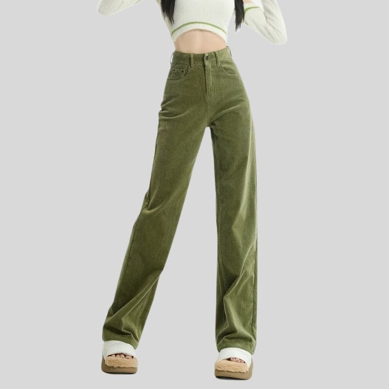 Pantalon-Vert-Velours-Femme