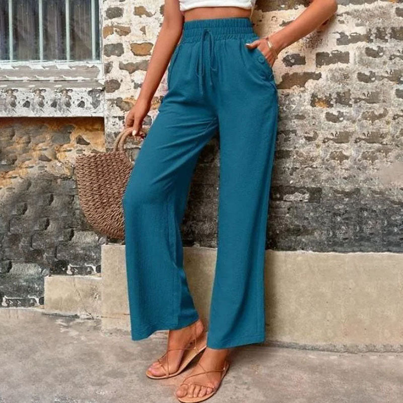 Pantalon Décontracté Femme à Jambes Larges avec Taille Élastique | Confort Optimal pour un Style Relaxé 0