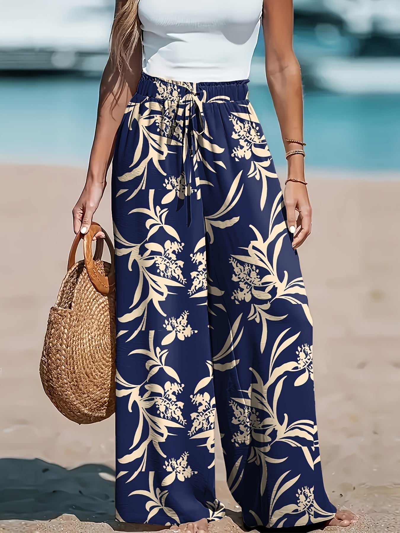 Pantalon Fluide Femme Élégant avec Imprimé Floral - Confort et Style Pour Toutes Saisons 1